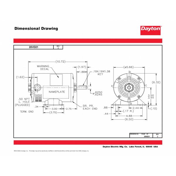 3-Phase General Purpose Motor, 1/4 HP, 56 Frame, 230/460V AC Voltage, 1,725 Nameplate RPM