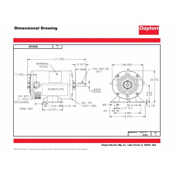 3-Phase General Purpose Motor, 1/3 HP, 56 Frame, 230/460V AC Voltage, 1,725 Nameplate RPM