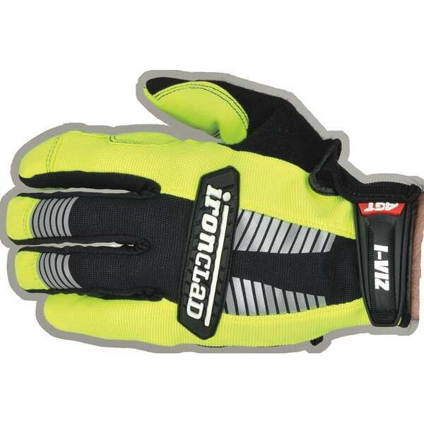 Hi-Vis Mechanics Gloves, S, Green, Padded, Ribbed Nylon/Spandex