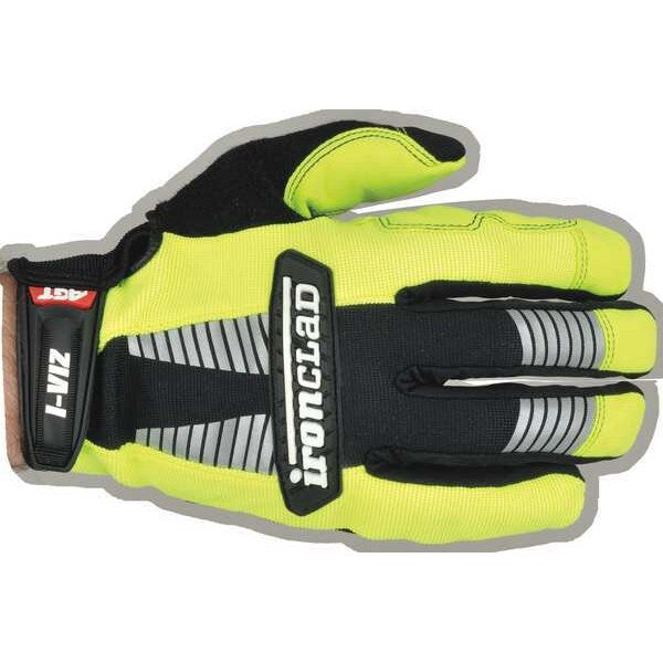 Hi-Vis Mechanics Gloves, S, Green, Padded, Ribbed Nylon/Spandex