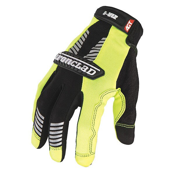 Hi-Vis Mechanics Gloves, S, Green, Padded, Ribbed Nylon/Spandex