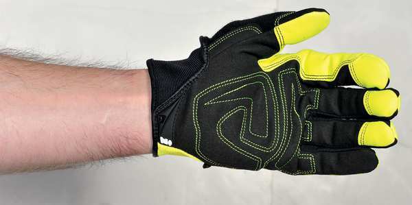 Hi-Vis Mechanics Gloves, M, Green, Padded, Ribbed Nylon/Spandex
