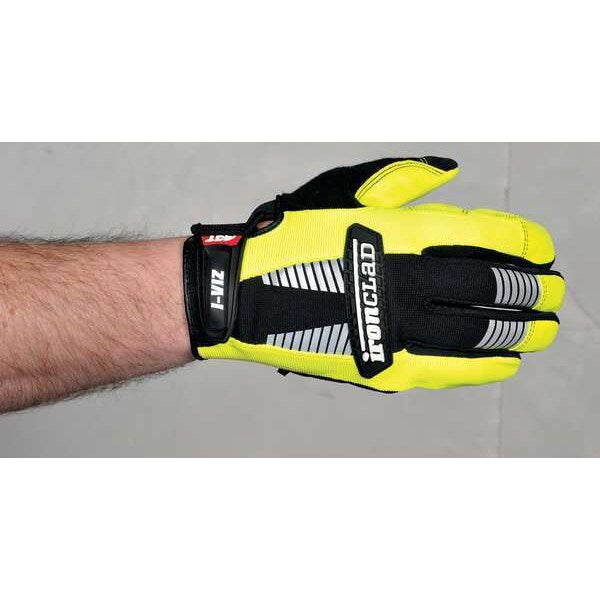 Hi-Vis Mechanics Gloves, S, Green, Padded, Ribbed Nylon/Spandex