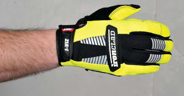 Hi-Vis Mechanics Gloves, M, Green, Padded, Ribbed Nylon/Spandex