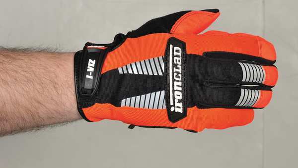 Hi-Vis Mechanics Gloves, M, Orange, Padded, Ribbed Nylon/Spandex