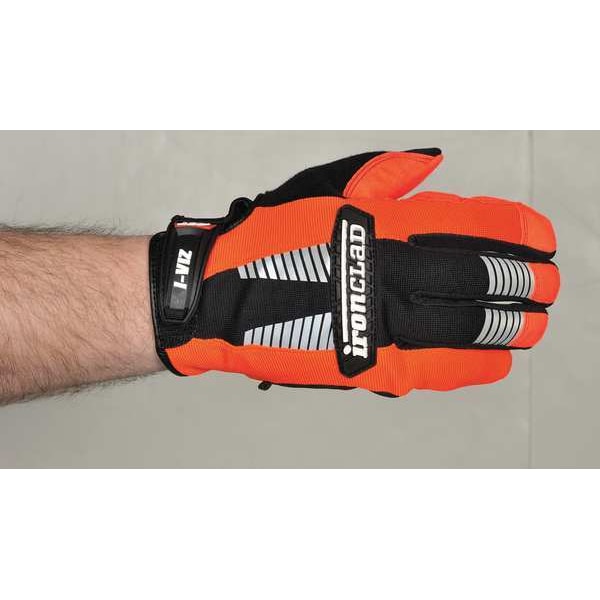 Hi-Vis Mechanics Gloves, S, Orange, Padded, Ribbed Nylon/Spandex
