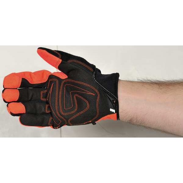 Hi-Vis Mechanics Gloves, S, Orange, Padded, Ribbed Nylon/Spandex