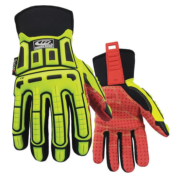 Hi-Vis Cut Resistant Impact Gloves, A2 Cut Level, Uncoated, S, 1 PR
