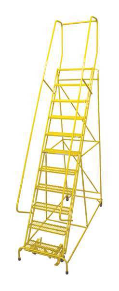 140 in H Steel Rolling Ladder, 11 Steps