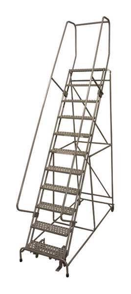 140 in H Steel Rolling Ladder, 11 Steps