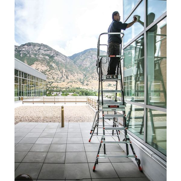 8 to 14 ft Fiberglass Adjustable Safety Cage Platform Stepladder