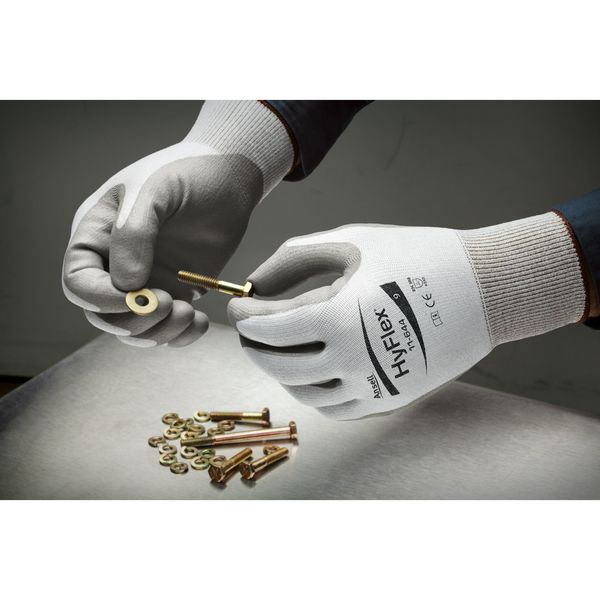 Hyflex Cut-Resistant Coated Gloves, A2 Cut, Dipped, Polyurethane, Gray, Medium (Size 8), 1 Pair