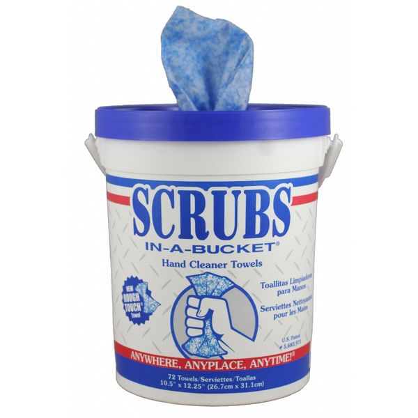 Hand Cleaning Towels, 10 in x 12 in, Scrubs-in-a-Bucket, 72 Wipes/Bucket, Aloe/Vitamin E, Citrus