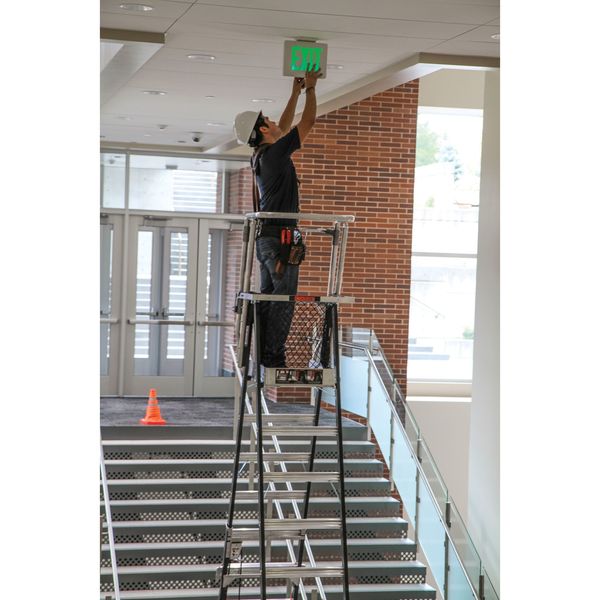 8 to 14 ft Fiberglass Adjustable Safety Cage Platform Stepladder