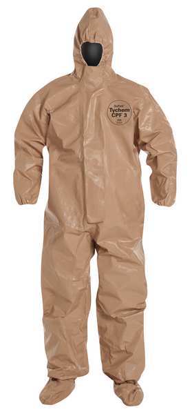 Hooded Chemical Resistant Coveralls, Tan, Adhesive