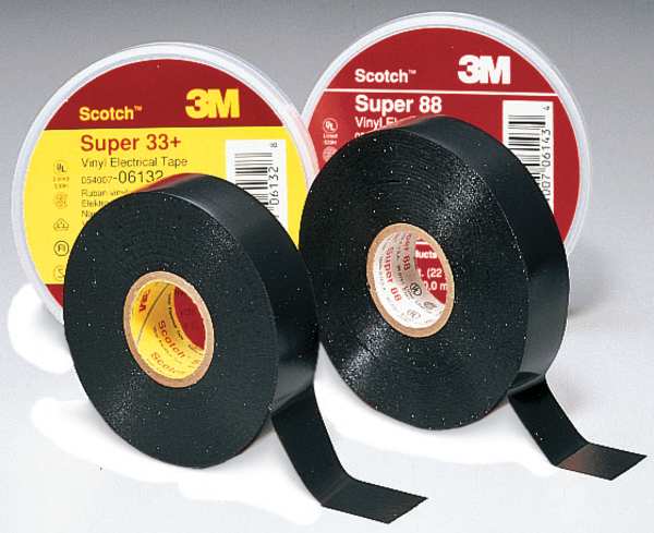 Vinyl Electrical Tape. Super 88, Scotch, 3/4 in L x 66 ft L, 8.5 mil thick, Black, 1 Pack