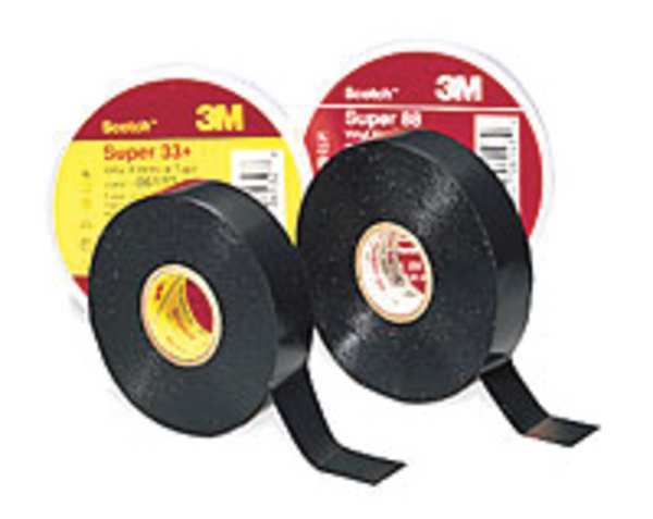 Vinyl Electrical Tape. Super 88, Scotch, 3/4 in L x 66 ft L, 8.5 mil thick, Black, 1 Pack