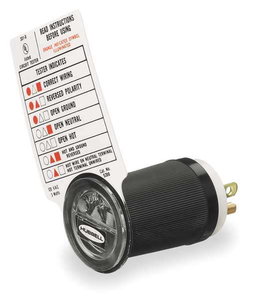 Receptacle Tester, 125VAC, Neon Lights