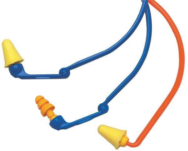 Reusable Banded Ear Plugs, Bell Shape, 25 dB, 1 Pairs, Blue/Yellow