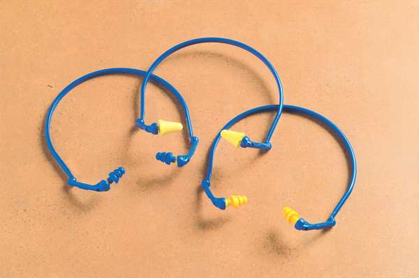 Reusable Banded Ear Plugs, Bell Shape, 25 dB, 1 Pairs, Blue/Yellow