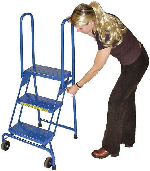 50 1/2 in H Steel Folding Rolling Ladder, 3 Steps