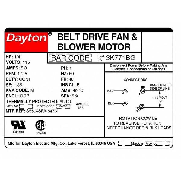 Belt Drive Motor, 1 Speed, Open Dripproof, Cradle Base Mount, 1/4 HP, 1,725 Nameplate RPM, B