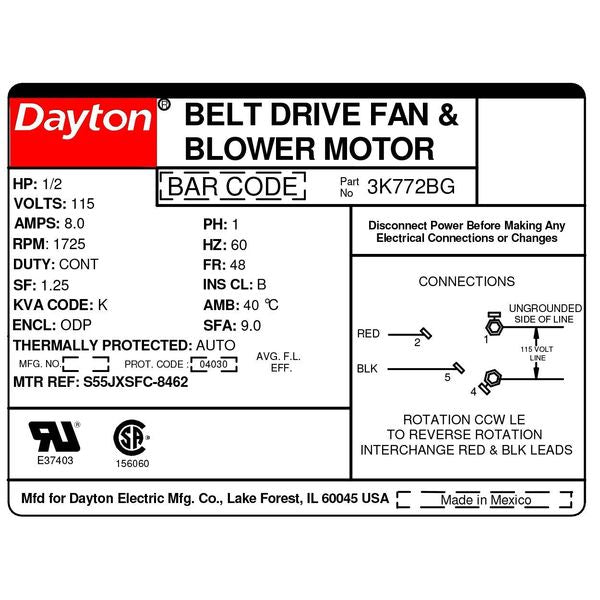 Split-Phase Belt Drive Motor, 1/2 HP, 48 Frame, 115V AC Voltage, 1,725 Nameplate RPM