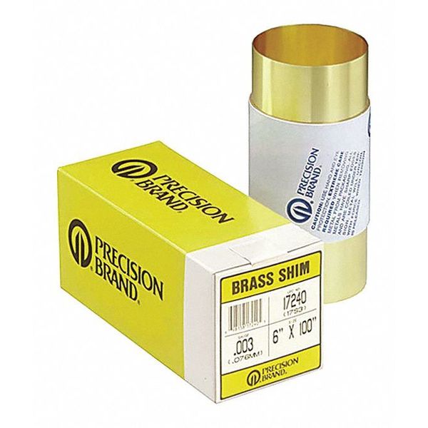 Shim Stock, Roll, Brass, 0.0040 In, 6 In, Length: 100