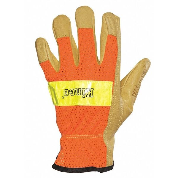 Leather Gloves, Shirred, Orange, M, PR