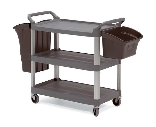 Plastic Dual-Handle Utility Cart with Lipped Plastic Shelves, (2) Raised, 4 Shelves, 300 lb