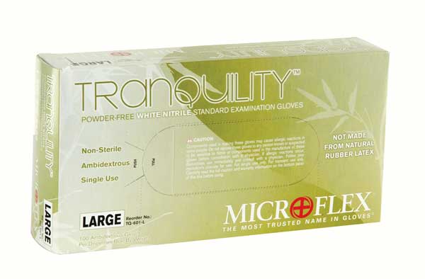 Exam Gloves, Nitrile, Powder Free, White, L, 100 PK