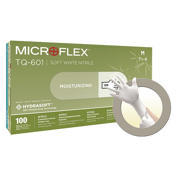 Exam Gloves, Nitrile, Powder Free, White, L, 100 PK