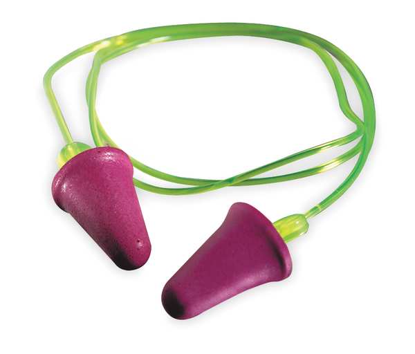 Reusable Corded Ear Plugs, Bell Shape, 29 dB, 100 Pairs, Purple