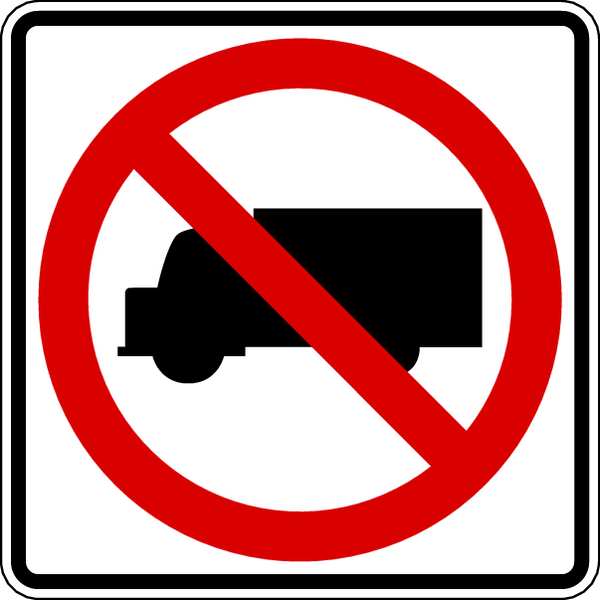 No Trucks Traffic Sign, 24 in H, 24 in W, Aluminum, Square, No Text, R5-2-24HA