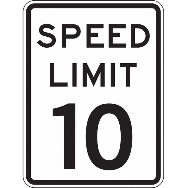 Speed Limit 10 Traffic Sign, 24 in H, 18 in W, Aluminum, Vertical Rectangle, R2-1-10-18HA