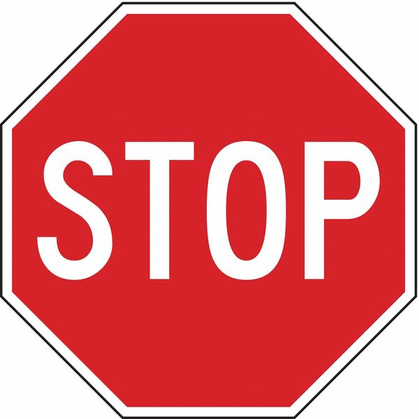 Traffic Sign, 18 x 18In, WHT/R, Stop, Text