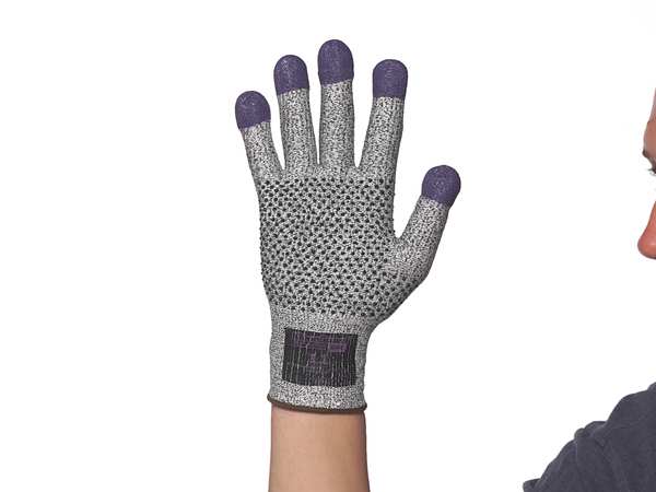 G60 Purple Nitrile Cut Resistant Gloves, Grey/Black, Purple Fingertips, Ambidextrous, LG, 1 Pair