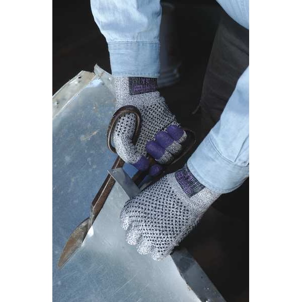 G60 Purple Nitrile Cut Resistant Gloves, Grey/Black, Purple Fingertips, Ambidextrous, M, 1 Pair