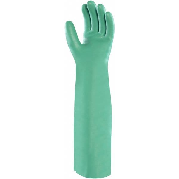 Alphatec Chemical Resistant Gloves, Nitrile, 18 in Length, 22 mil Thickness, L (9), Green, 1 Pair