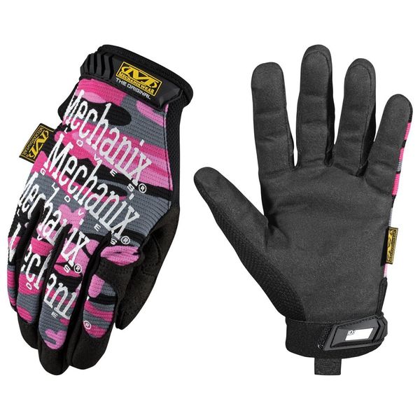 Mechanics Gloves, L, Pink Camo, Synthetic Leather, Spandex