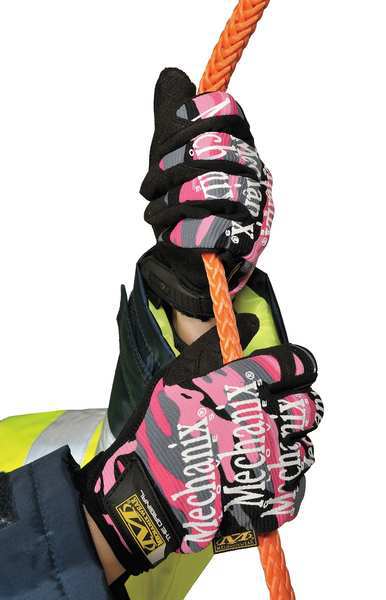 Mechanics Gloves, L, Pink Camo, Synthetic Leather, Spandex