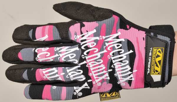 Mechanics Gloves, L, Pink Camo, Synthetic Leather, Spandex