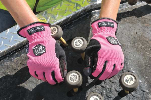 Mechanics Gloves, L, Pink Camo, Synthetic Leather, Spandex