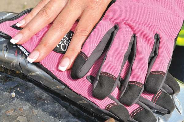 Mechanics Gloves, L, Pink Camo, Synthetic Leather, Spandex