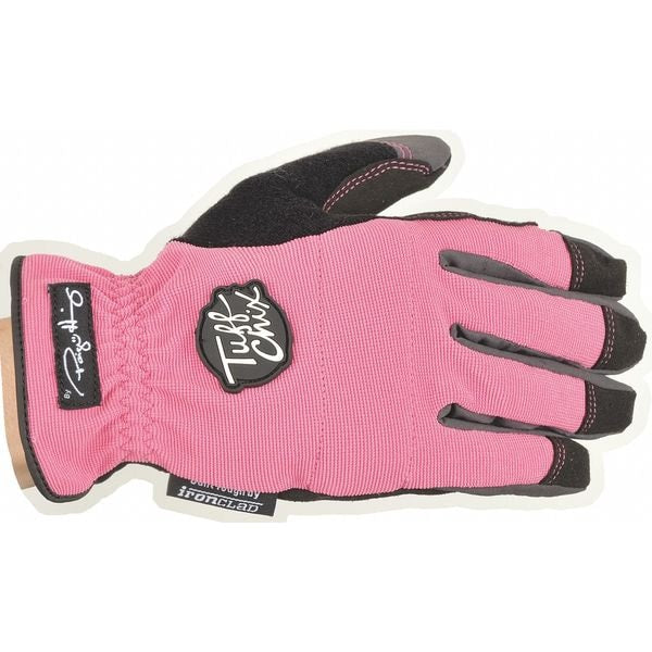 Mechanics Gloves, L, Pink, Reinforced, Ribbed Nylon/Spandex
