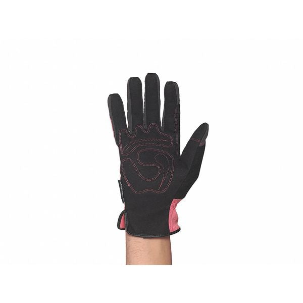 Mechanics Gloves, L, Pink, Reinforced, Ribbed Nylon/Spandex