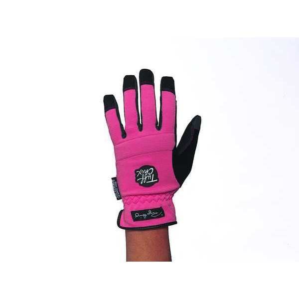 Mechanics Gloves, L, Pink, Reinforced, Ribbed Nylon/Spandex