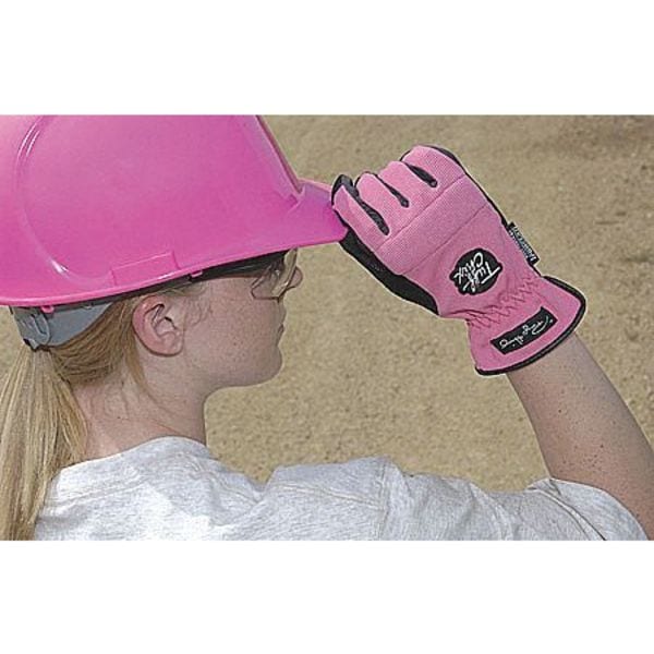 Mechanics Gloves, L, Pink, Reinforced, Ribbed Nylon/Spandex
