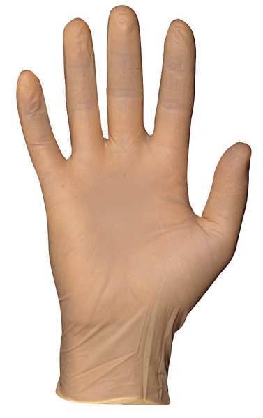 Exam Gloves, Natural Rubber Latex, Powder Free, Natural, L, 100 PK