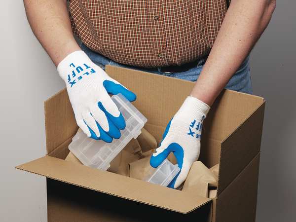 Latex Coated Gloves, Palm Coverage, Blue/White, M, PR